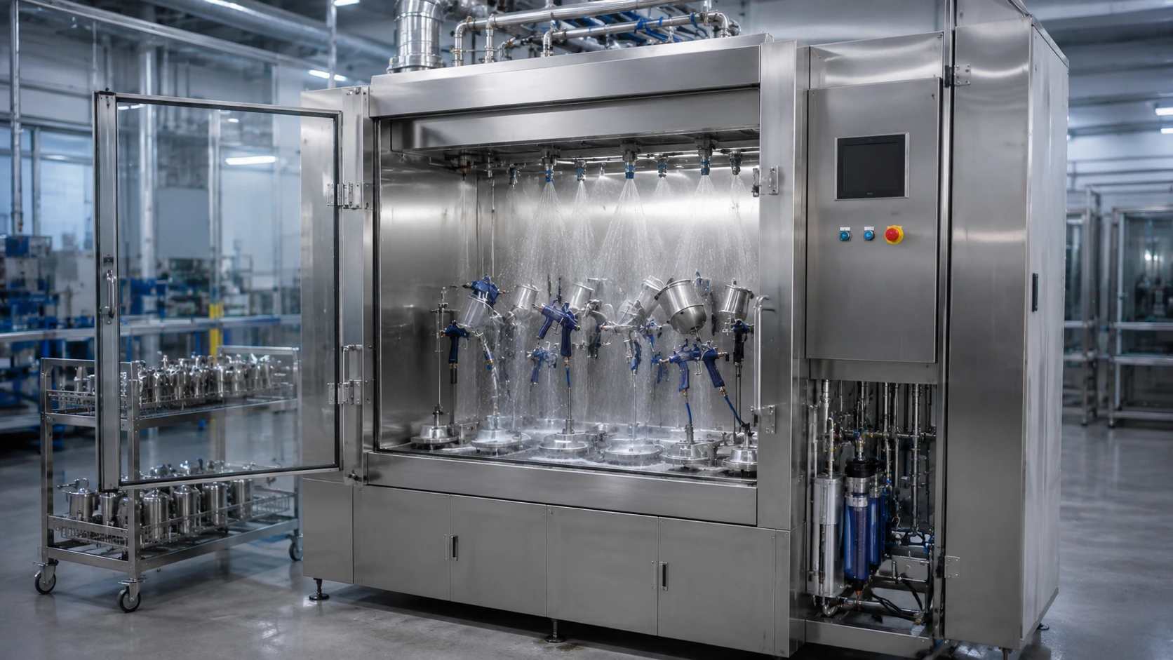Machine de lavage industriel par aspersion pour le nettoyage et le dégraissage automatique de pièces mécaniques avec OxyOne OXELYS.