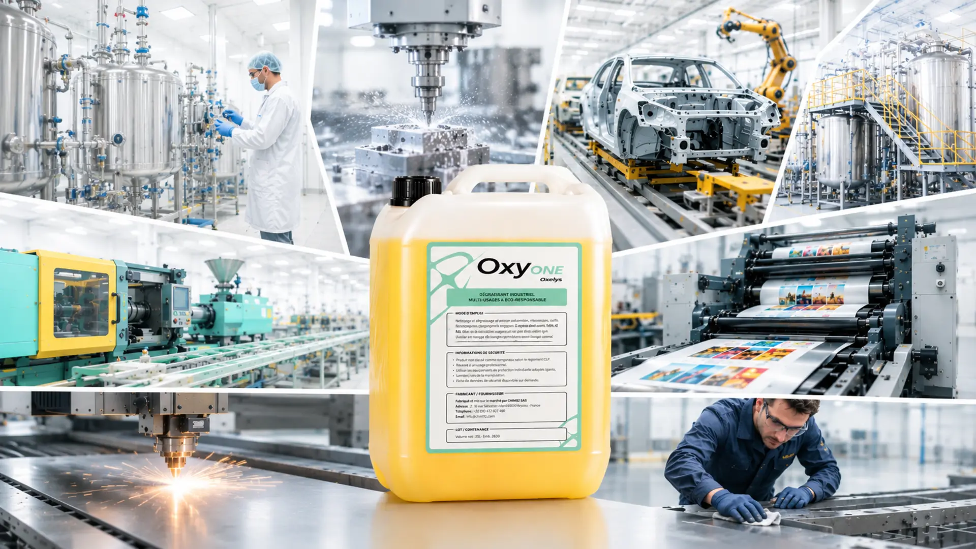 OXYONE – Dégraissant industriel multi-secteurs | CHIM92 OXYONE, dégraissant industriel multi-usages développé par CHIM92 pour la maintenance, la mécanique, l'industrie graphique, la plasturgie, l'automobile et la chimie.